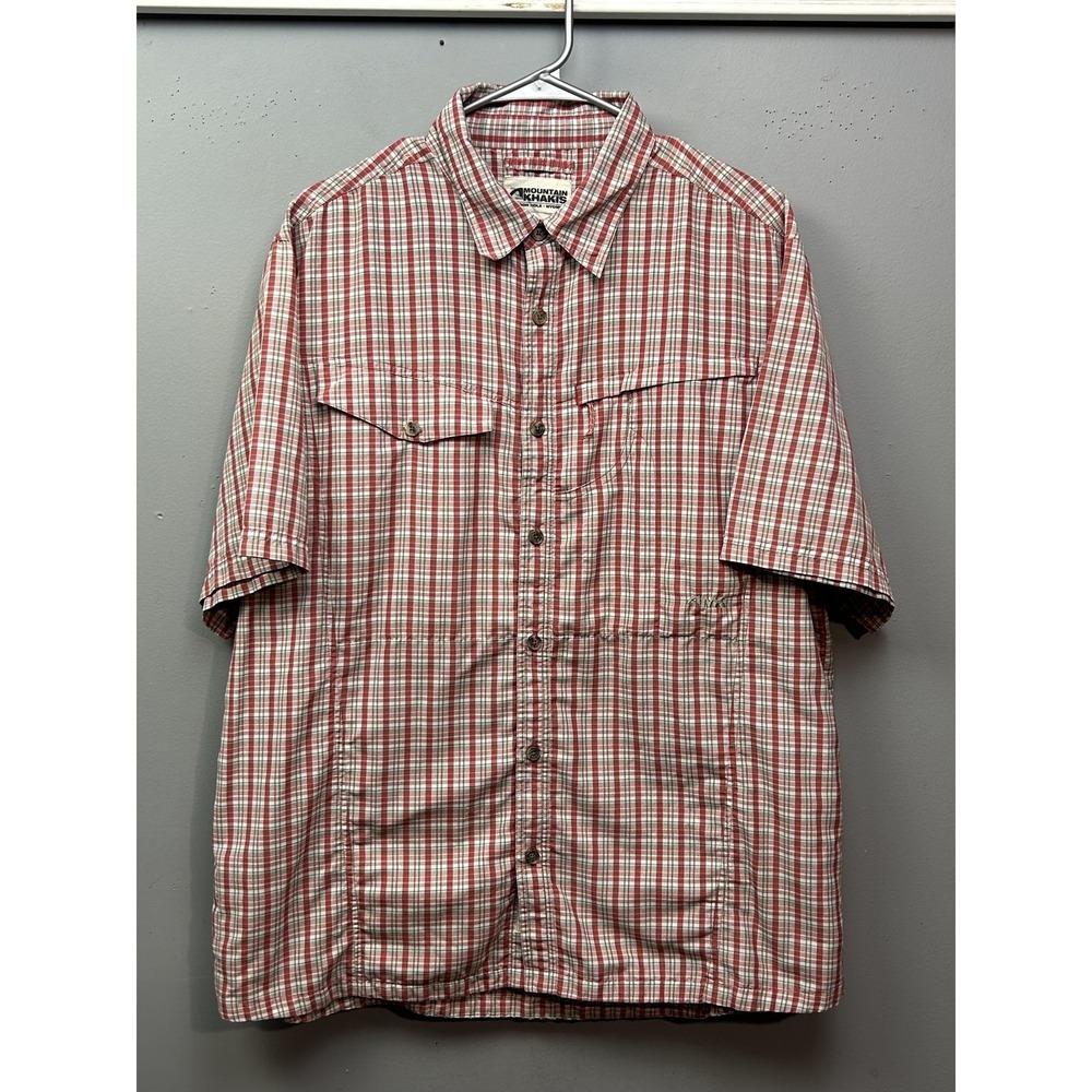 Mountain Khakis Shirt Mens Extra Large Red Plaid Short Sleeve Button Front